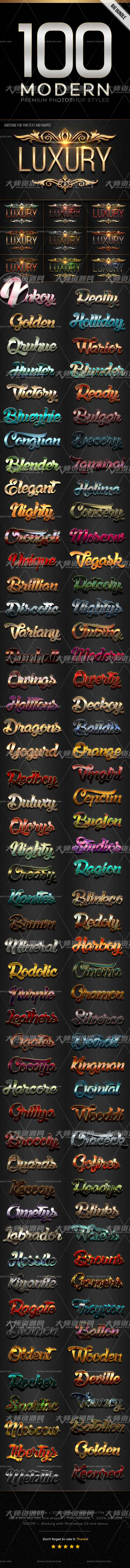 100 Modern Styles Big Bundle,100个极品金属质感的PS图层样式